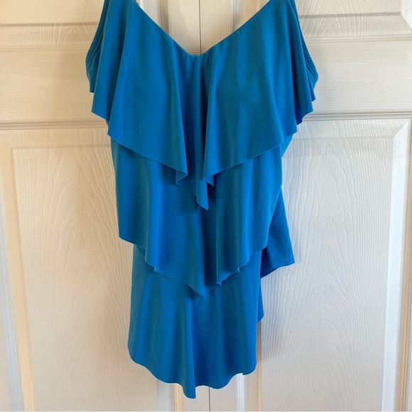 Magicsuit BLUE Solid Rita Wireless Ruffle Tankini Swim Top 8 Slimming Pool Beach - Picture 5 of 7